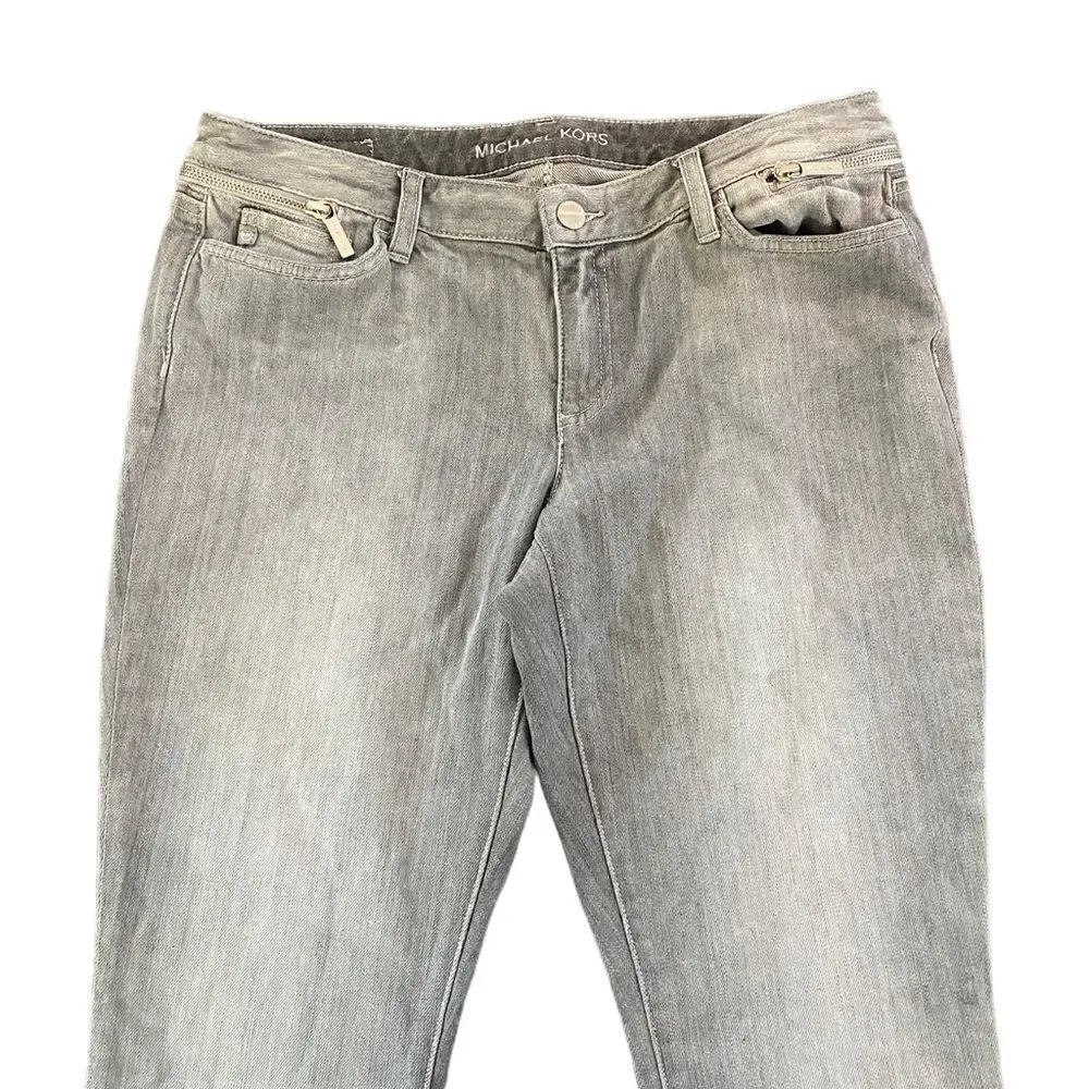 Michael Kors size 8 jeans silver gray zipper pockets skinny